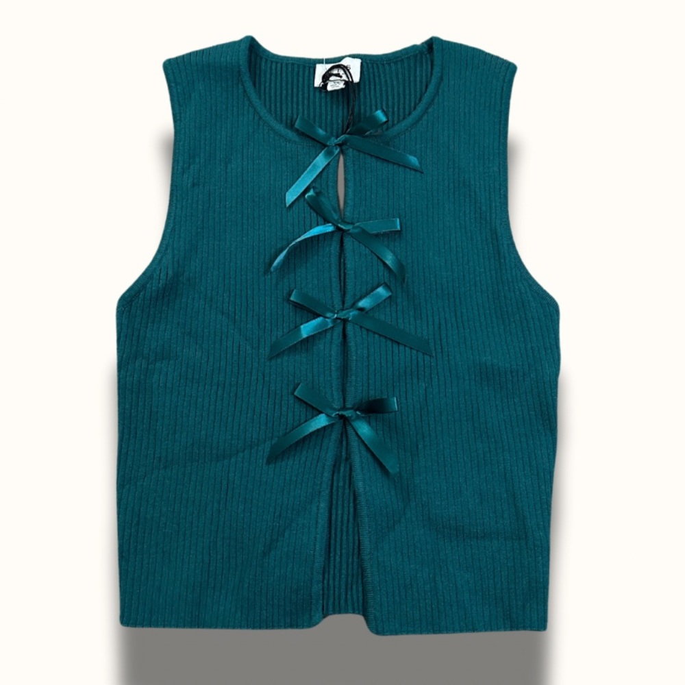 NWT Teal Cut out satin bow tank